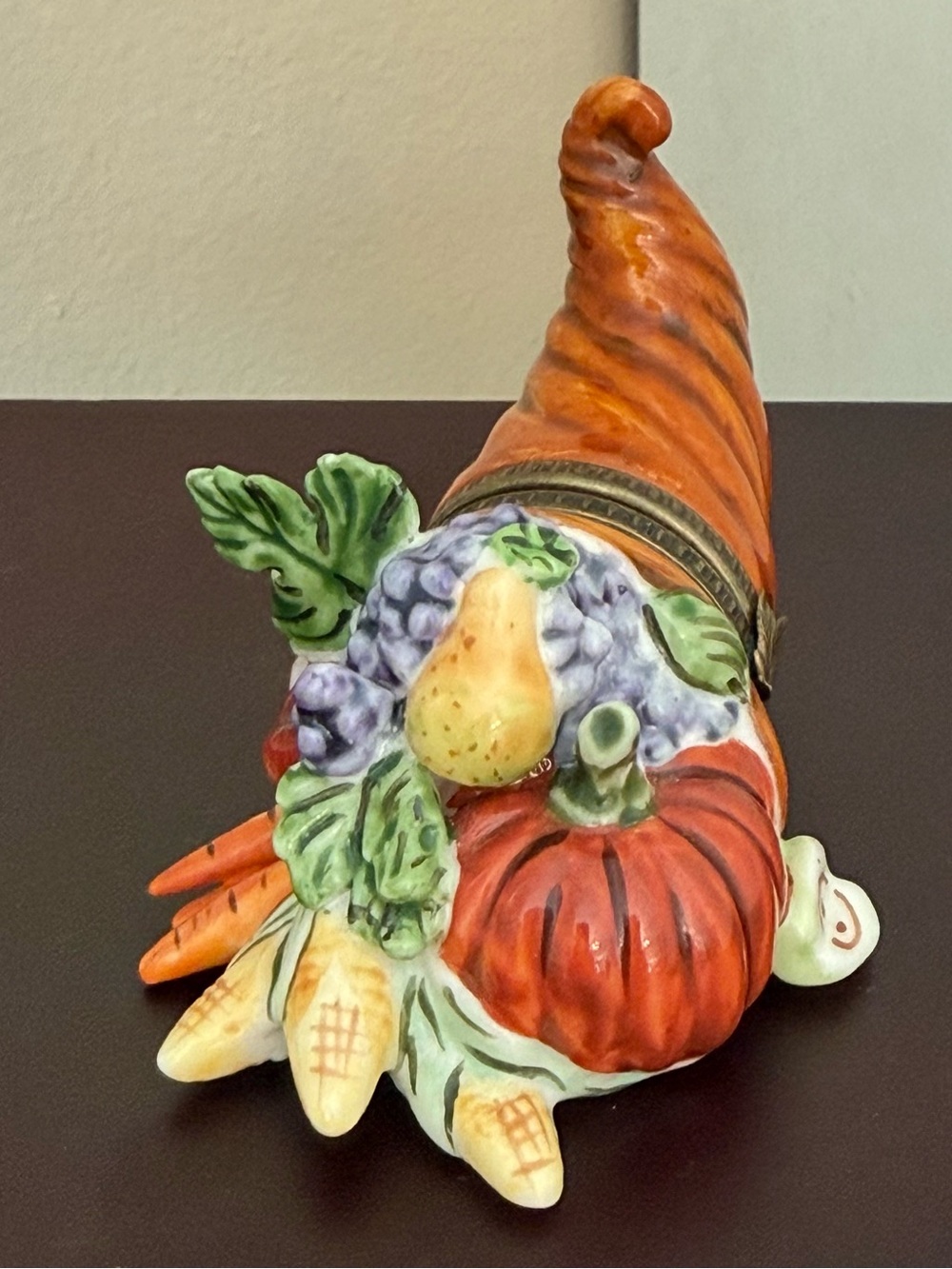 Studio USA Harvest Cornucopia Porcelain Hinged Trinket Box Hidden Carrot Fall